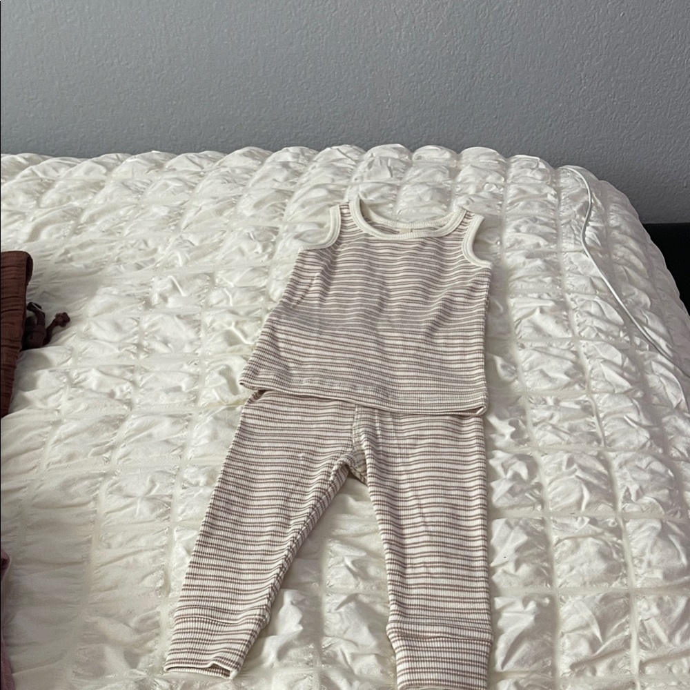 Quincy Mae Cream and Brown Striped Baby Top